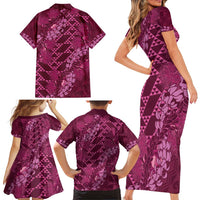 Pink Aloha Hawaii Family Matching Short Sleeve Bodycon Dress and Hawaiian Shirt Hawaiian Kakau Ohia Lehua Lei - Polynesian Pride