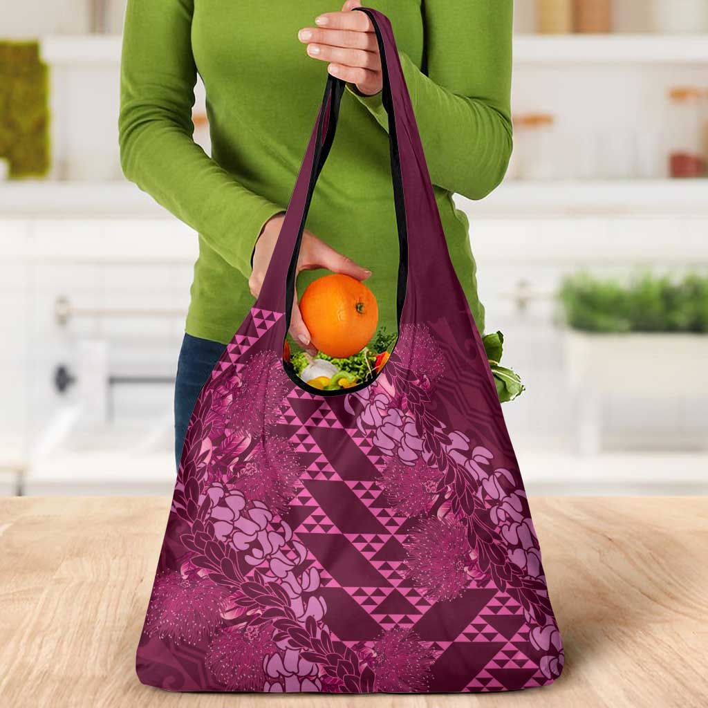 Pink Aloha Hawaii Grocery Bag Hawaiian Kakau Ohia Lehua Lei - Polynesian Pride