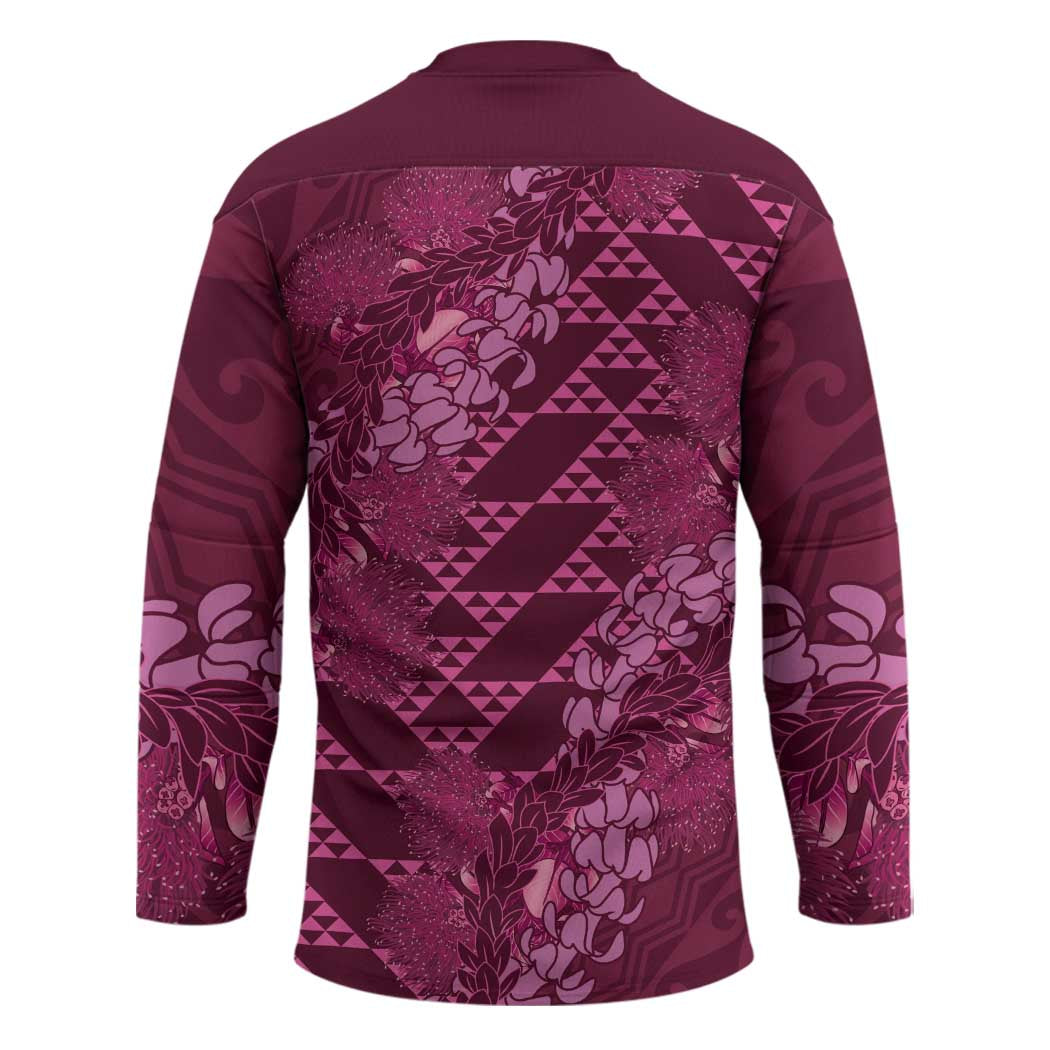 Pink Aloha Hawaii Hockey Jersey Hawaiian Kakau Ohia Lehua Lei - Polynesian Pride