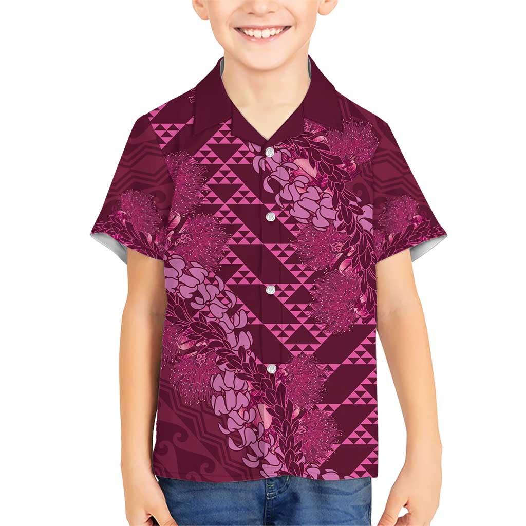 Pink Aloha Hawaii Kid Hawaiian Shirt Hawaiian Kakau Ohia Lehua Lei - Polynesian Pride
