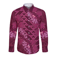 Pink Aloha Hawaii Long Sleeve Button Shirt Hawaiian Kakau Ohia Lehua Lei - Polynesian Pride