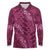 Pink Aloha Hawaii Long Sleeve Polo Shirt Hawaiian Kakau Ohia Lehua Lei - Polynesian Pride