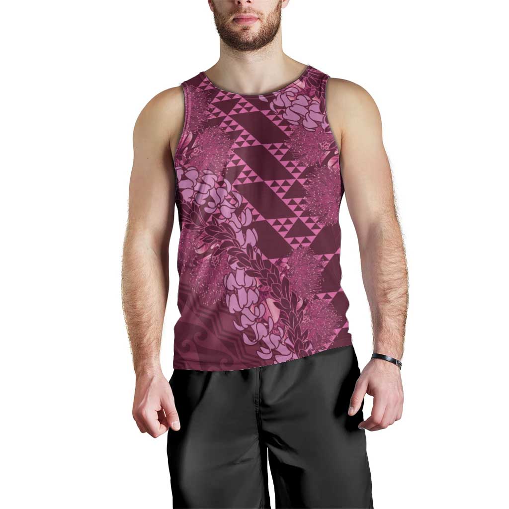 Pink Aloha Hawaii Men Tank Top Hawaiian Kakau Ohia Lehua Lei - Polynesian Pride