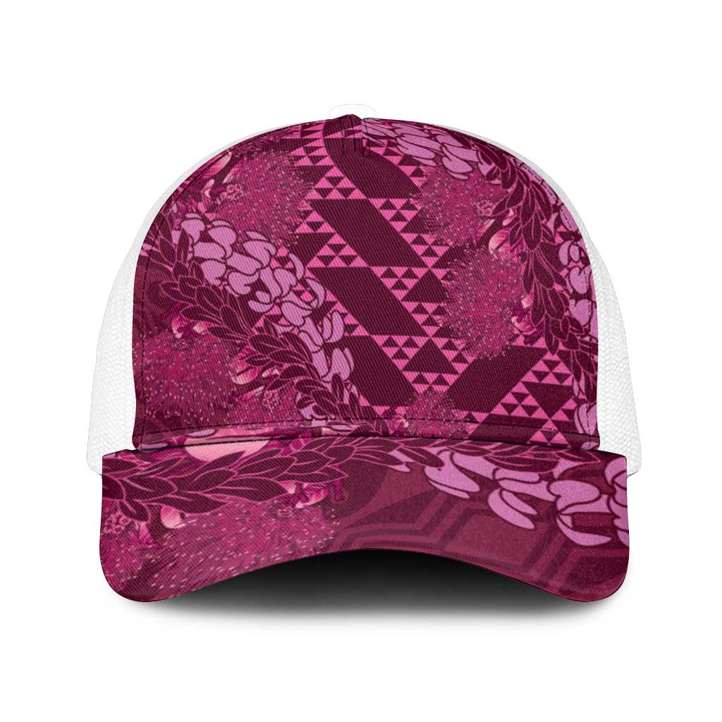 Pink Aloha Hawaii Mesh Trucker Cap Hawaiian Kakau Ohia Lehua Lei - Polynesian Pride