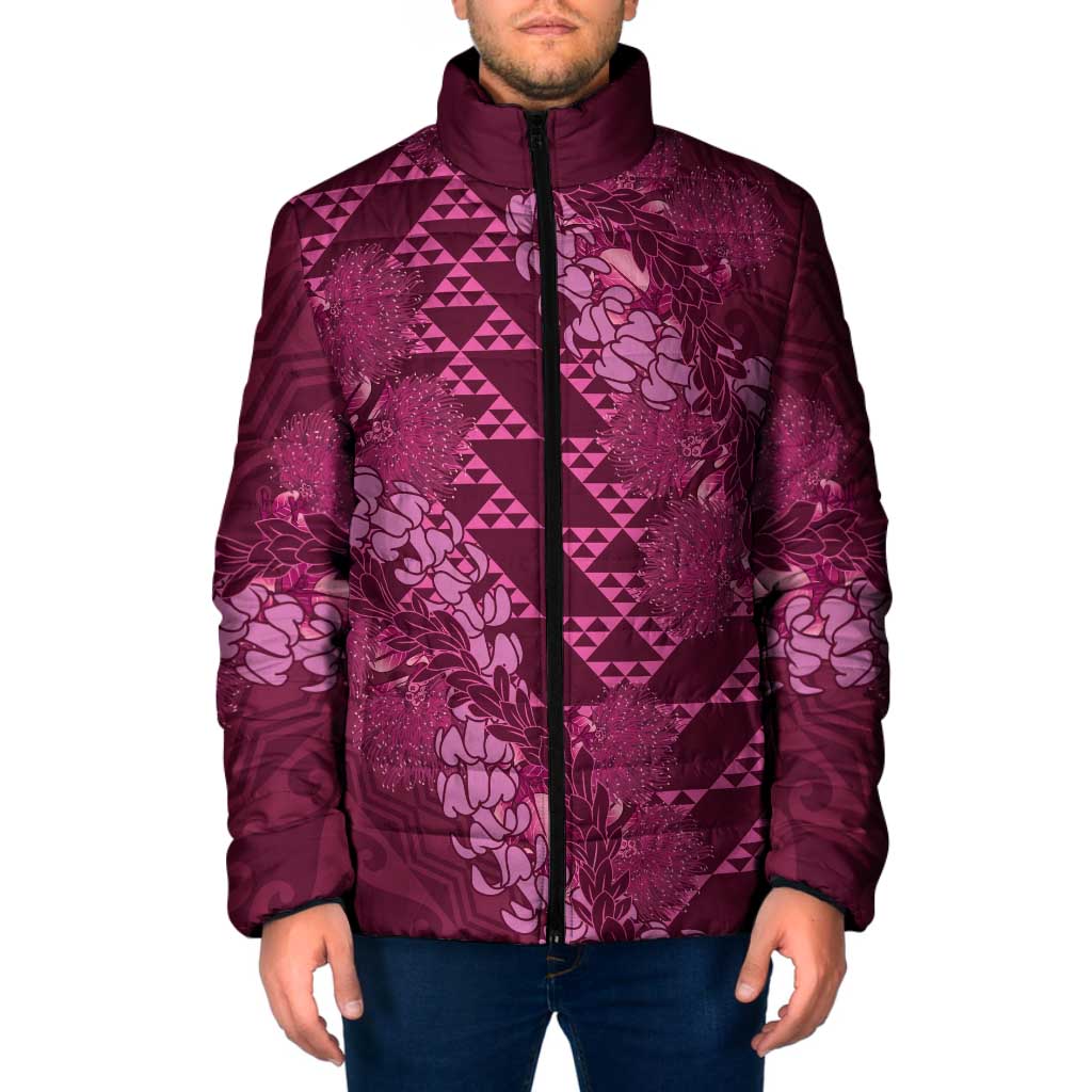 Pink Aloha Hawaii Padded Jacket Hawaiian Kakau Ohia Lehua Lei - Polynesian Pride
