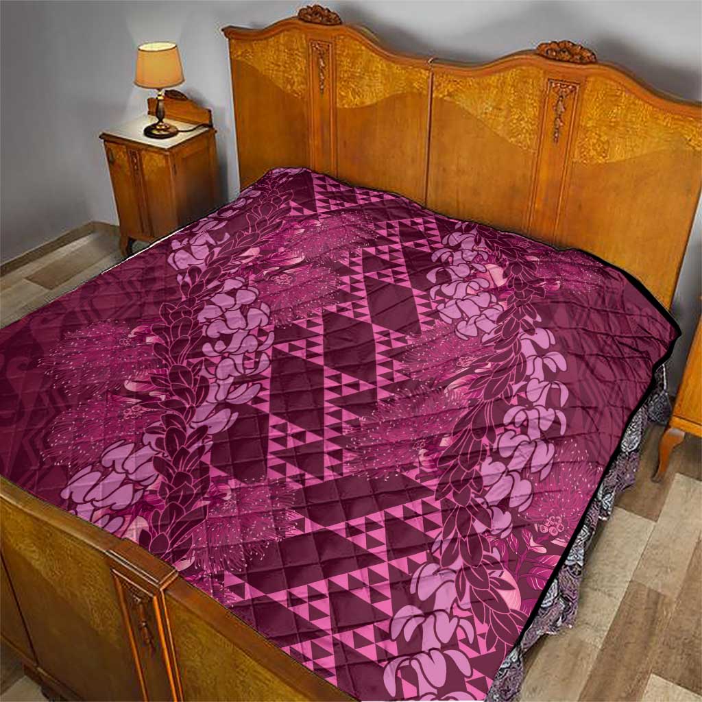 Pink Aloha Hawaii Quilt Hawaiian Kakau Ohia Lehua Lei - Polynesian Pride