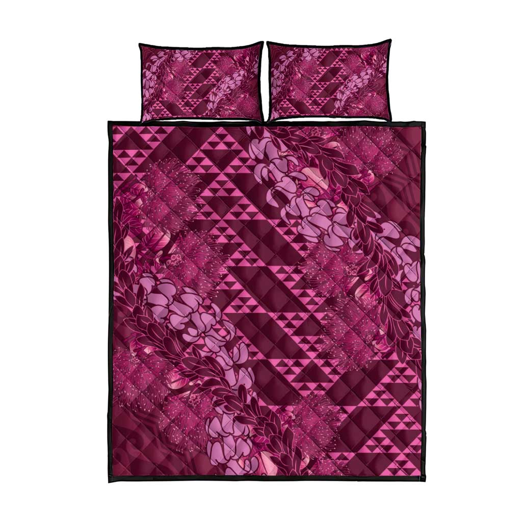 Pink Aloha Hawaii Quilt Bed Set Hawaiian Kakau Ohia Lehua Lei - Polynesian Pride