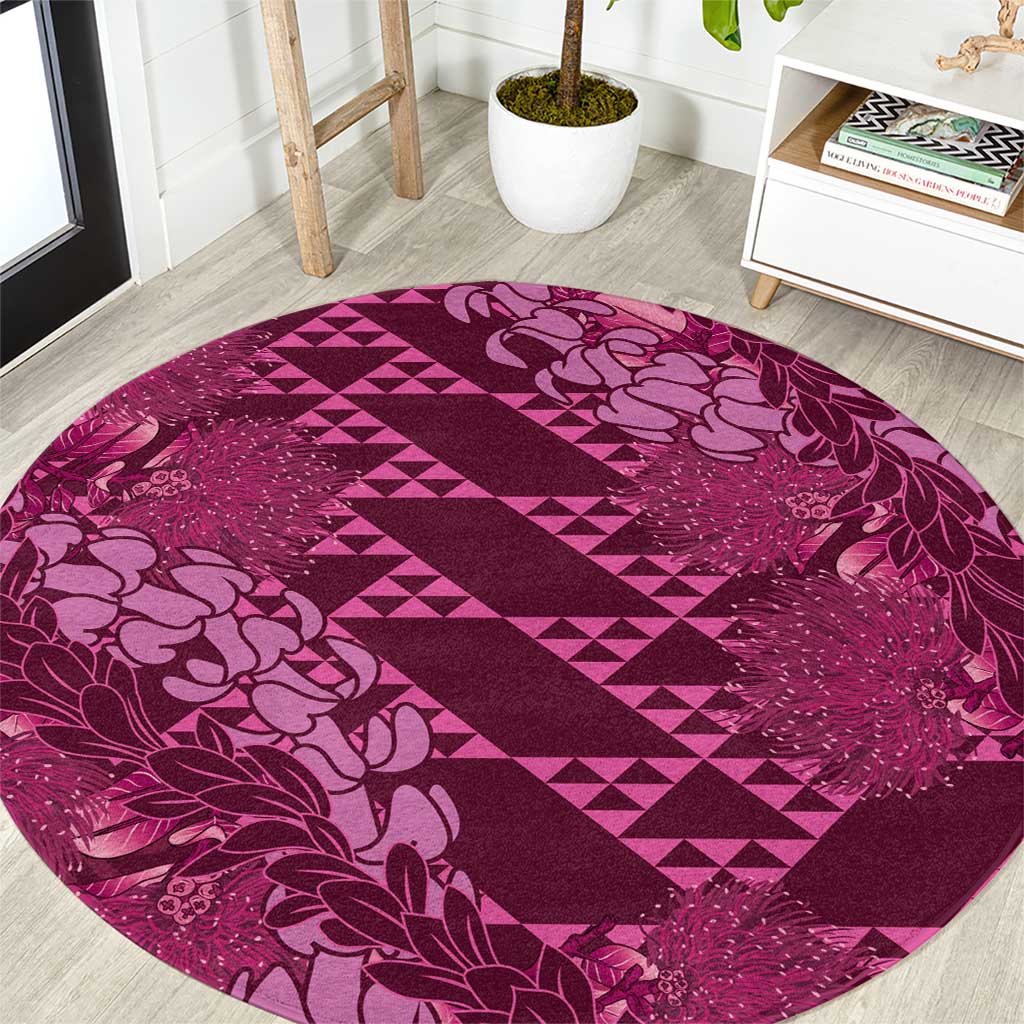 Pink Aloha Hawaii Round Carpet Hawaiian Kakau Ohia Lehua Lei - Polynesian Pride