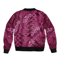 Pink Aloha Hawaii Sleeve Zip Bomber Jacket Hawaiian Kakau Ohia Lehua Lei - Polynesian Pride