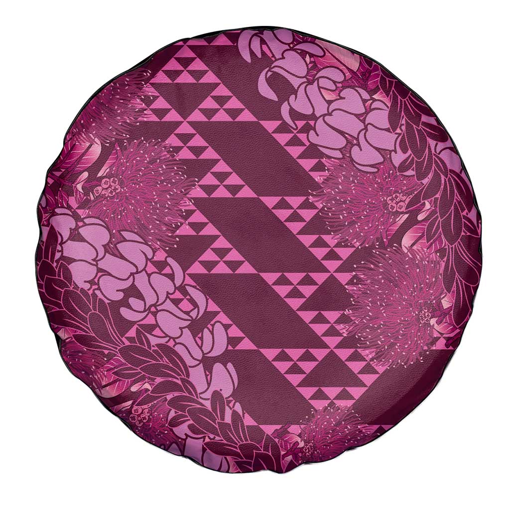Pink Aloha Hawaii Spare Tire Cover Hawaiian Kakau Ohia Lehua Lei - Polynesian Pride