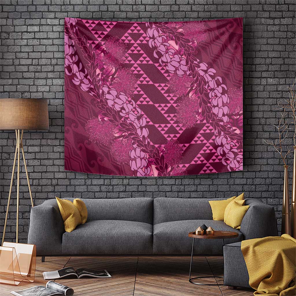 Pink Aloha Hawaii Tapestry Hawaiian Kakau Ohia Lehua Lei - Polynesian Pride