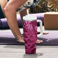 Pink Aloha Hawaii Tumbler With Handle Hawaiian Kakau Ohia Lehua Lei - Polynesian Pride