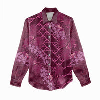 Pink Aloha Hawaii Women Casual Shirt Hawaiian Kakau Ohia Lehua Lei - Polynesian Pride