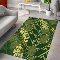 Green Aloha Hawaii Area Rug Hawaiian Kakau Ohia Lehua Lei - Polynesian Pride