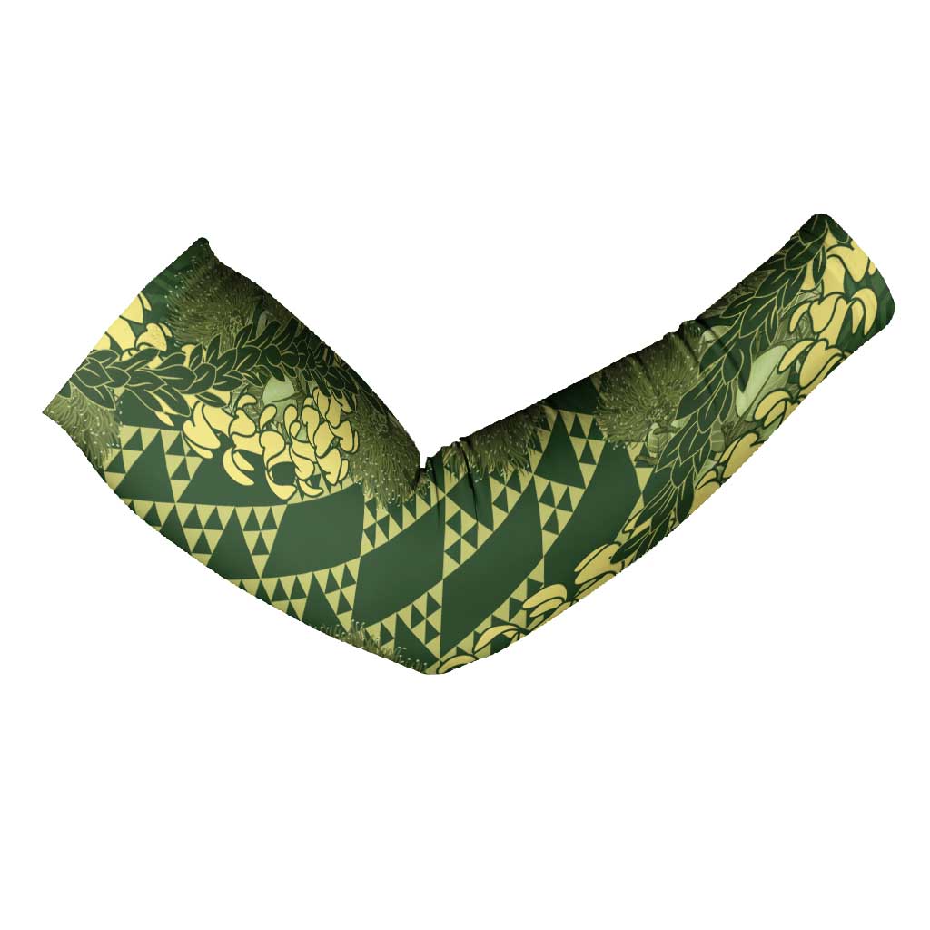 Green Aloha Hawaii Arm Sleeves Hawaiian Kakau Ohia Lehua Lei - Polynesian Pride