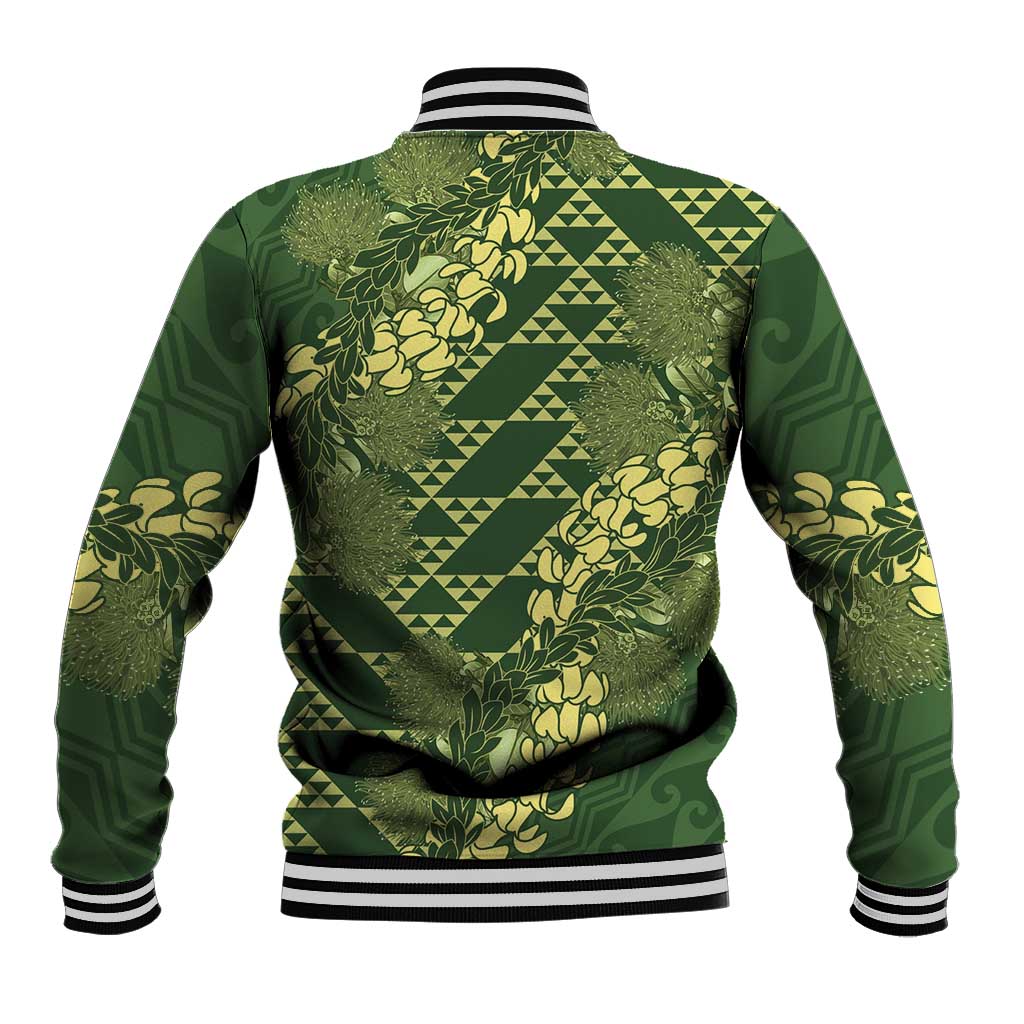 Green Aloha Hawaii Baseball Jacket Hawaiian Kakau Ohia Lehua Lei - Polynesian Pride
