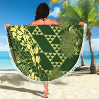 Green Aloha Hawaii Beach Blanket Hawaiian Kakau Ohia Lehua Lei - Polynesian Pride