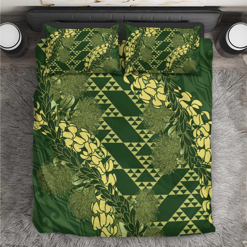 Green Aloha Hawaii Bedding Set Hawaiian Kakau Ohia Lehua Lei - Polynesian Pride
