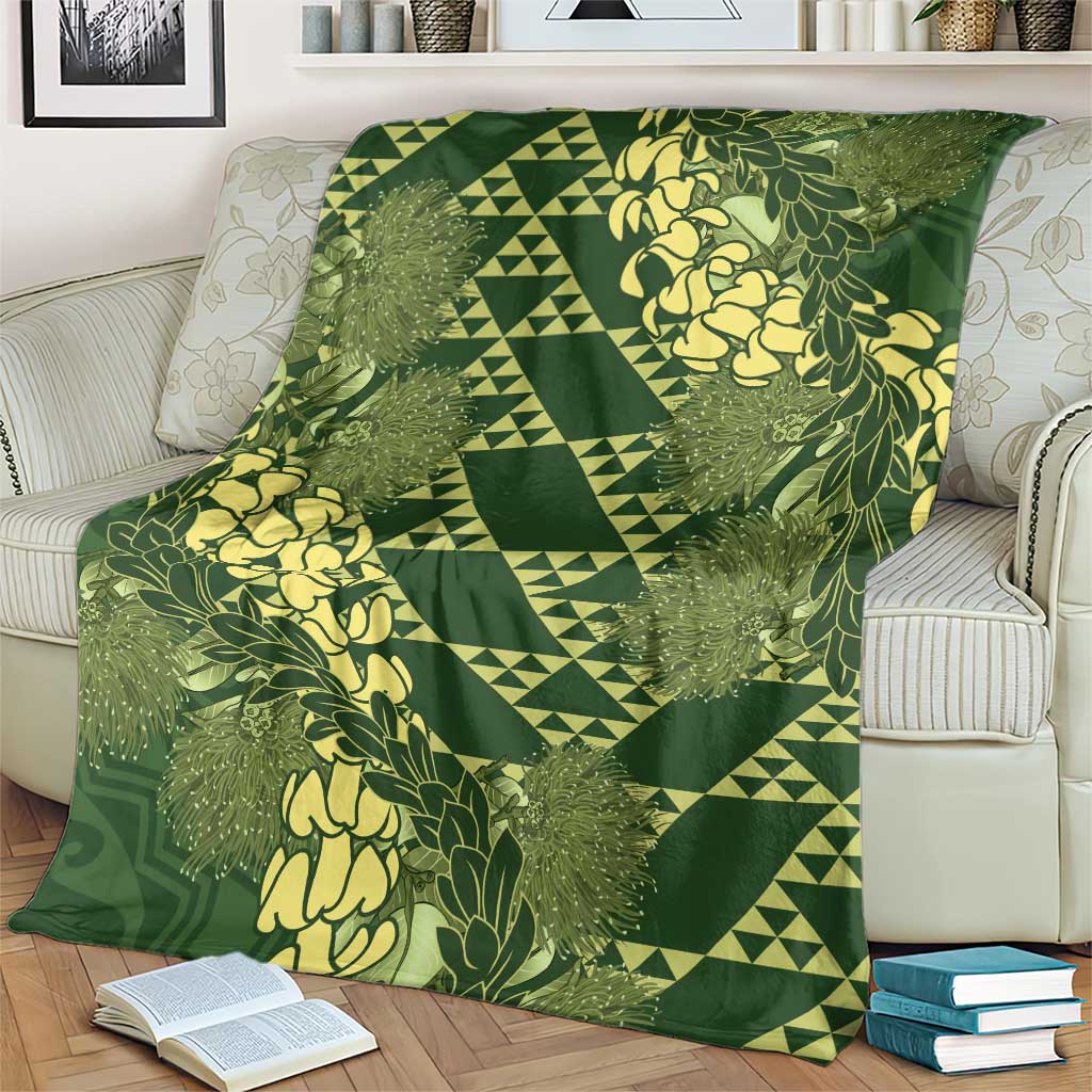 Green Aloha Hawaii Blanket Hawaiian Kakau Ohia Lehua Lei - Polynesian Pride