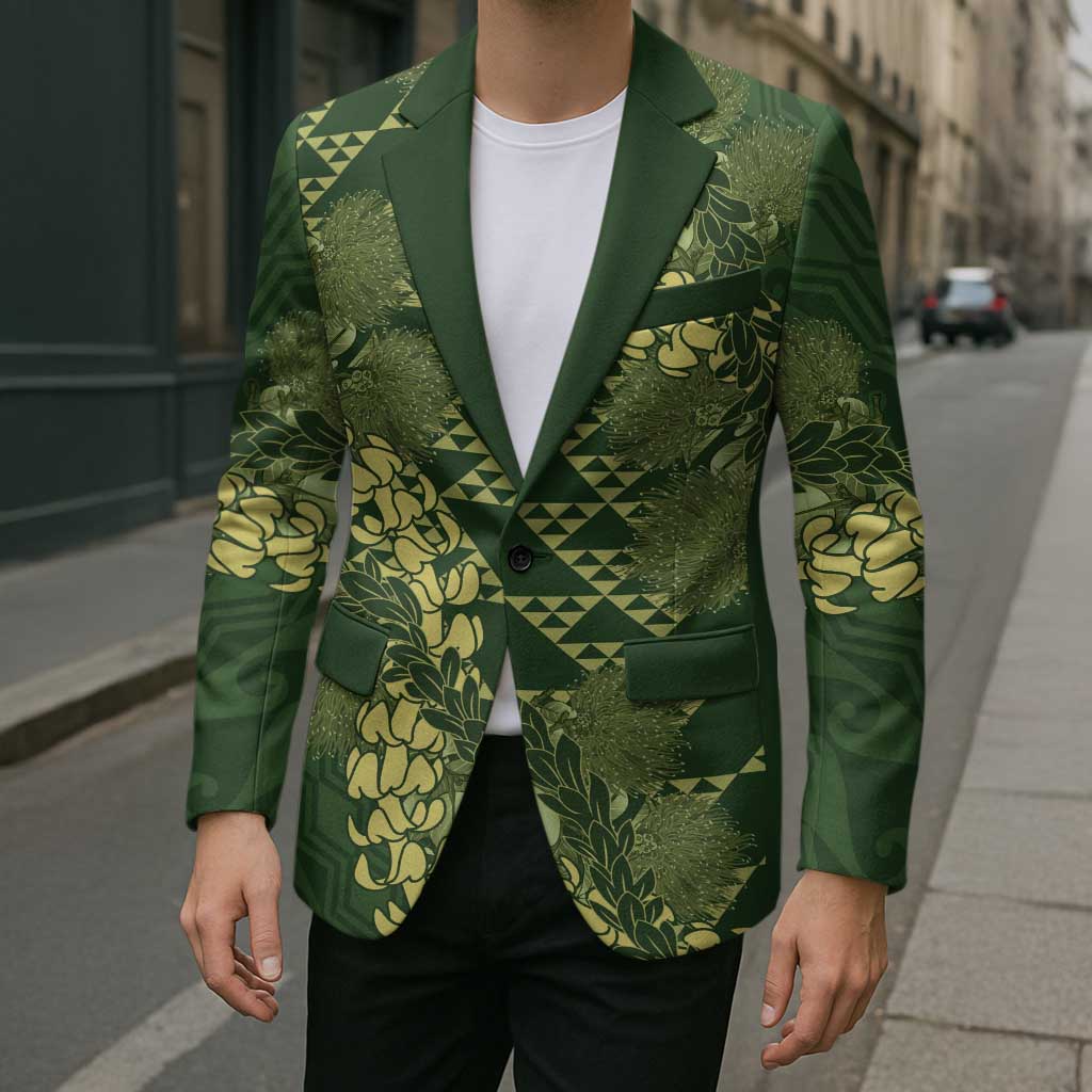 Green Aloha Hawaii Blazer Hawaiian Kakau Ohia Lehua Lei - Polynesian Pride