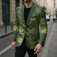 Green Aloha Hawaii Blazer Hawaiian Kakau Ohia Lehua Lei - Polynesian Pride