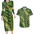 Green Aloha Hawaii Couples Matching Long Sleeve Bodycon Dress and Hawaiian Shirt Hawaiian Kakau Ohia Lehua Lei - Polynesian Pride