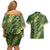 Green Aloha Hawaii Couples Matching Off Shoulder Short Dress and Hawaiian Shirt Hawaiian Kakau Ohia Lehua Lei - Polynesian Pride
