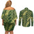 Green Aloha Hawaii Couples Matching Off Shoulder Short Dress and Long Sleeve Button Shirt Hawaiian Kakau Ohia Lehua Lei - Polynesian Pride