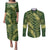Green Aloha Hawaii Couples Matching Puletasi and Long Sleeve Button Shirt Hawaiian Kakau Ohia Lehua Lei - Polynesian Pride