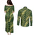 Green Aloha Hawaii Couples Matching Puletasi and Long Sleeve Button Shirt Hawaiian Kakau Ohia Lehua Lei - Polynesian Pride