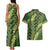 Green Aloha Hawaii Couples Matching Tank Maxi Dress and Hawaiian Shirt Hawaiian Kakau Ohia Lehua Lei - Polynesian Pride