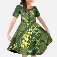 Green Aloha Hawaii Family Matching Long Sleeve Bodycon Dress and Hawaiian Shirt Hawaiian Kakau Ohia Lehua Lei - Polynesian Pride