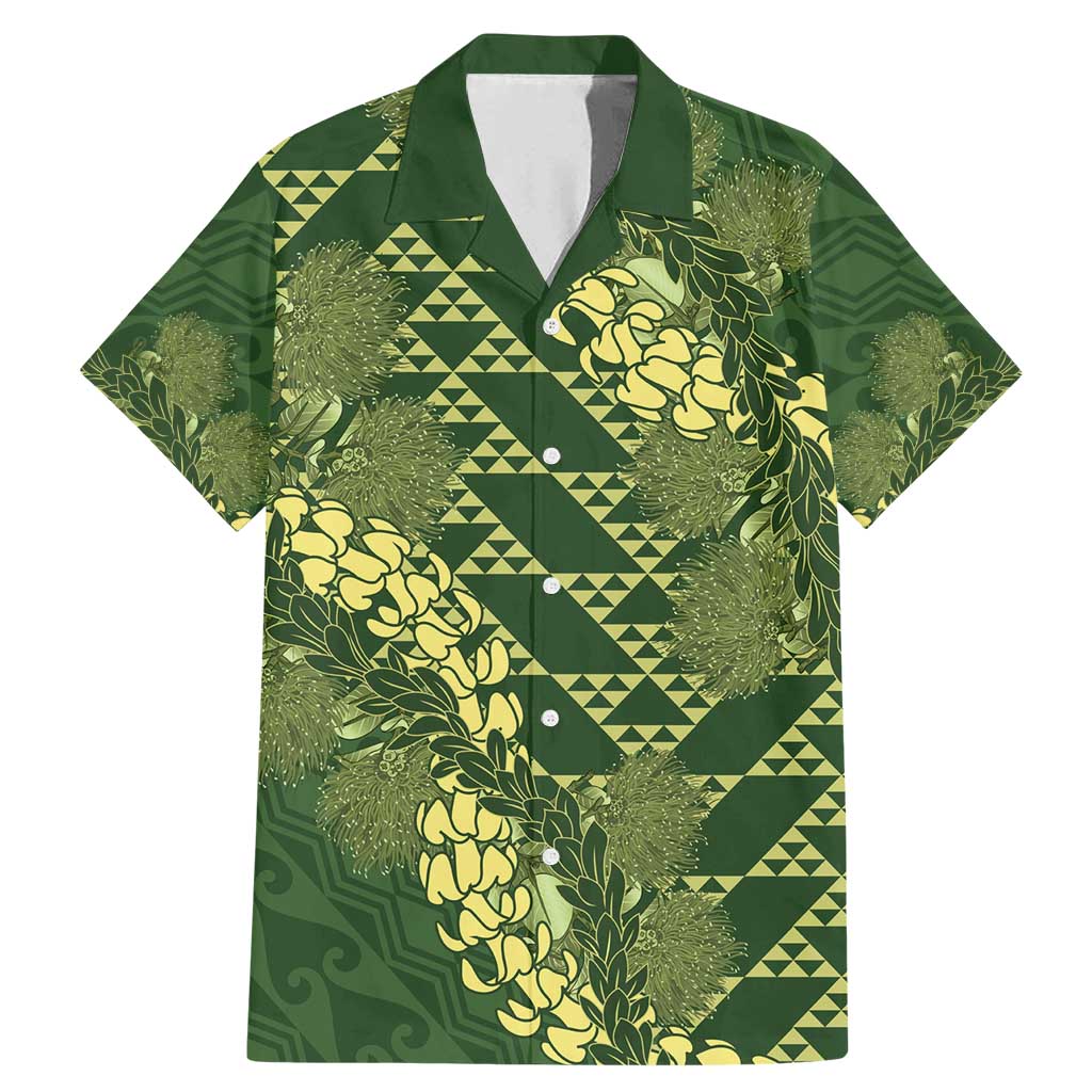 Green Aloha Hawaii Family Matching Mermaid Dress and Hawaiian Shirt Hawaiian Kakau Ohia Lehua Lei - Polynesian Pride