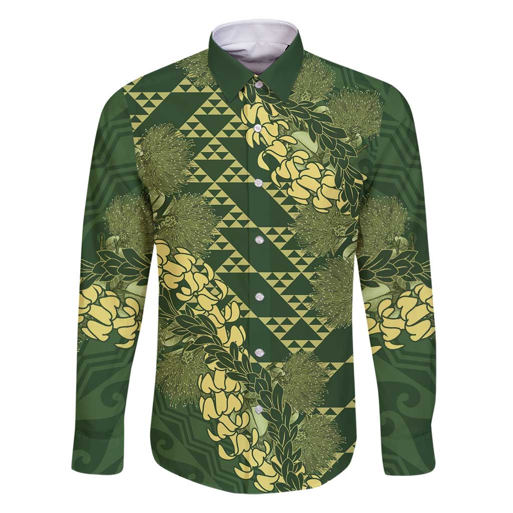 Green Aloha Hawaii Family Matching Mermaid Dress and Hawaiian Shirt Hawaiian Kakau Ohia Lehua Lei - Polynesian Pride