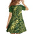 Green Aloha Hawaii Family Matching Off The Shoulder Long Sleeve Dress and Hawaiian Shirt Hawaiian Kakau Ohia Lehua Lei - Polynesian Pride