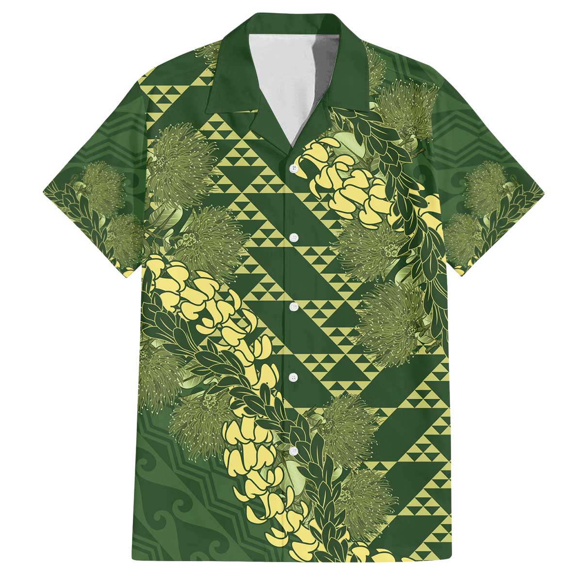 Green Aloha Hawaii Family Matching Off The Shoulder Long Sleeve Dress and Hawaiian Shirt Hawaiian Kakau Ohia Lehua Lei - Polynesian Pride