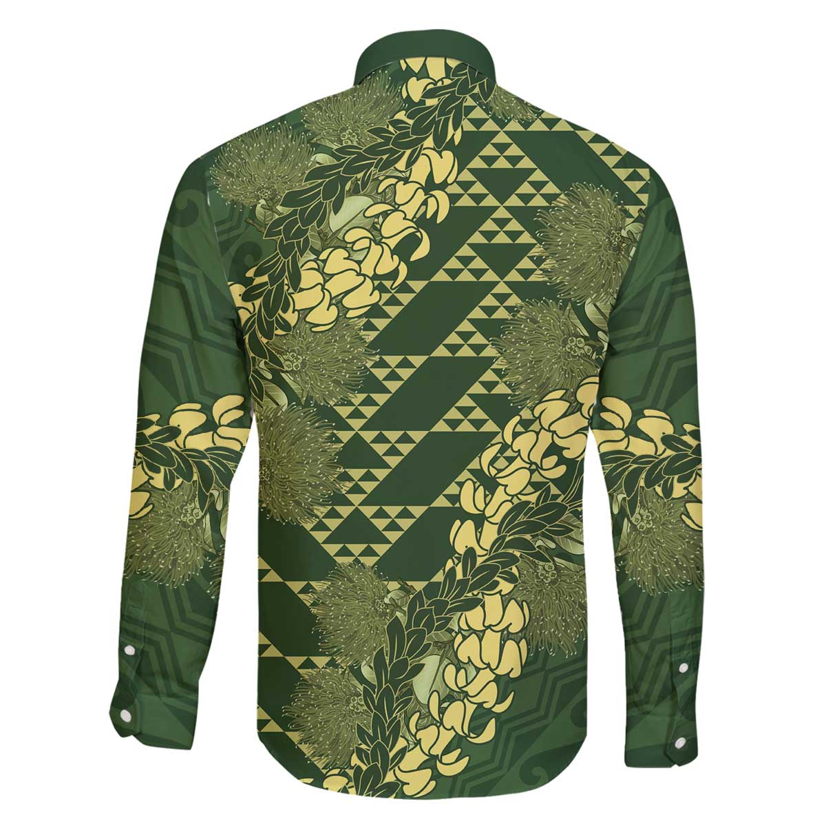 Green Aloha Hawaii Family Matching Off The Shoulder Long Sleeve Dress and Hawaiian Shirt Hawaiian Kakau Ohia Lehua Lei - Polynesian Pride