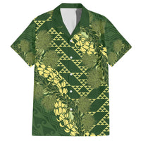 Green Aloha Hawaii Family Matching Off Shoulder Maxi Dress and Hawaiian Shirt Hawaiian Kakau Ohia Lehua Lei - Polynesian Pride