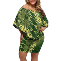 Green Aloha Hawaii Family Matching Off Shoulder Short Dress and Hawaiian Shirt Hawaiian Kakau Ohia Lehua Lei - Polynesian Pride