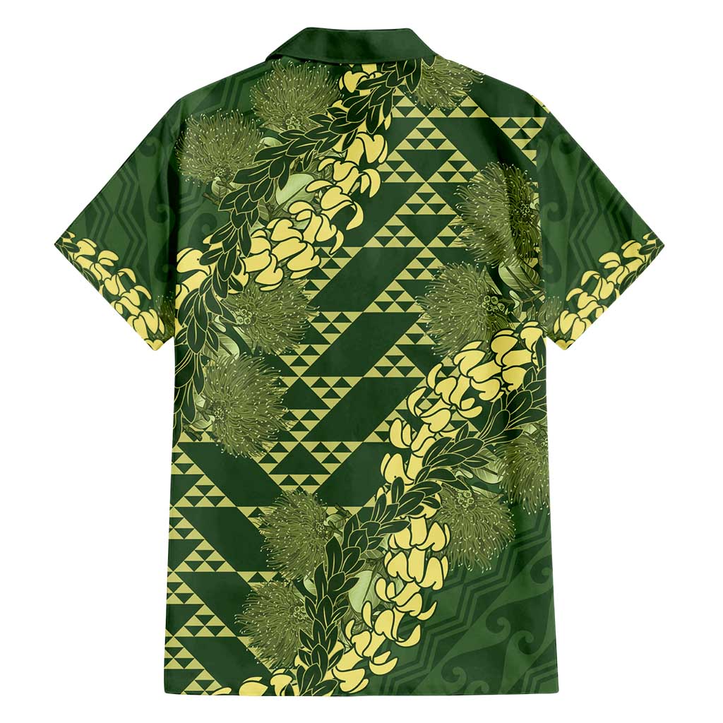 Green Aloha Hawaii Family Matching Tank Maxi Dress and Hawaiian Shirt Hawaiian Kakau Ohia Lehua Lei - Polynesian Pride