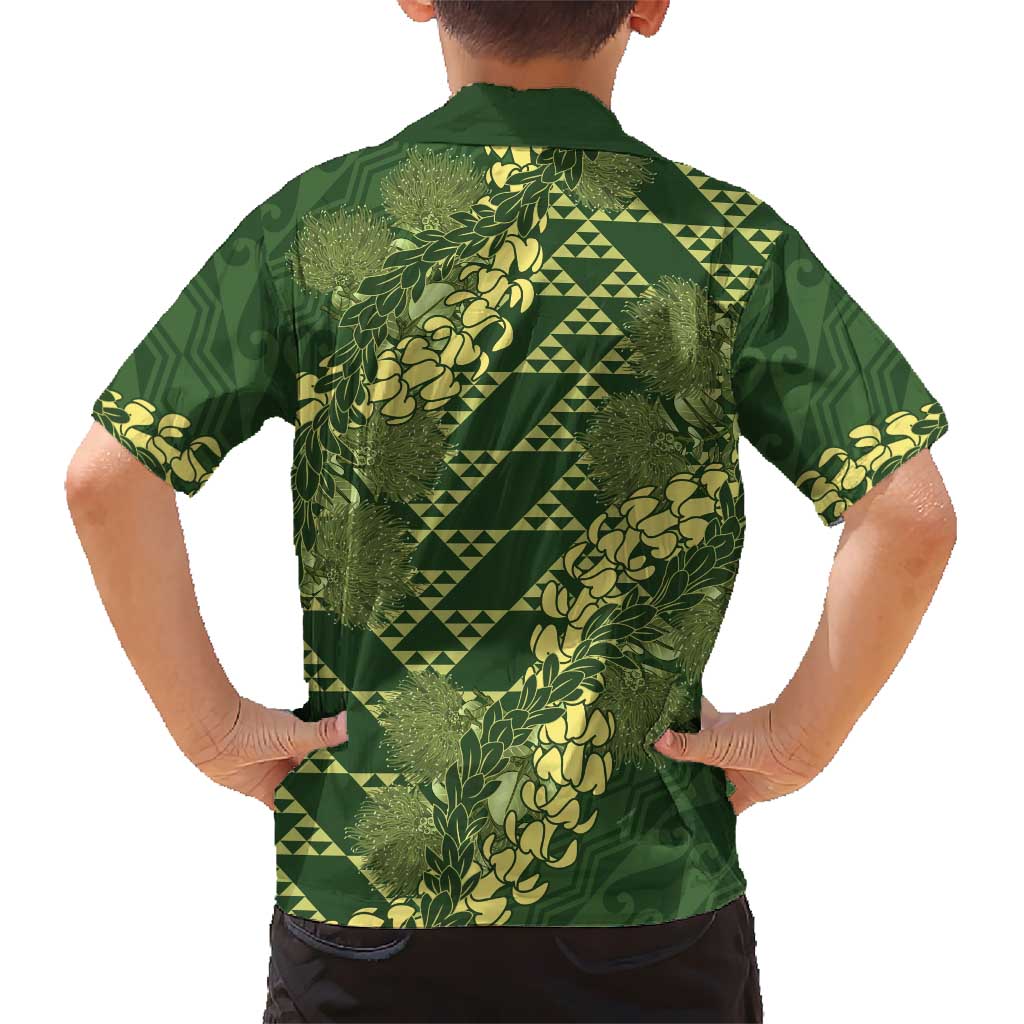 Green Aloha Hawaii Kid Hawaiian Shirt Hawaiian Kakau Ohia Lehua Lei - Polynesian Pride