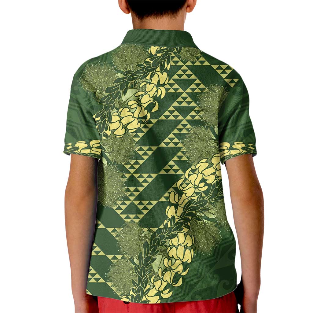 Green Aloha Hawaii Kid Polo Shirt Hawaiian Kakau Ohia Lehua Lei - Polynesian Pride
