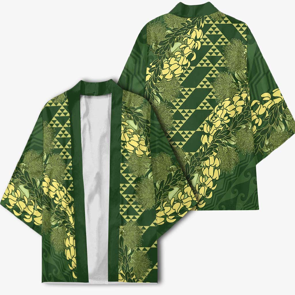 Green Aloha Hawaii Kimono Hawaiian Kakau Ohia Lehua Lei - Polynesian Pride