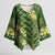 Green Aloha Hawaii Kimono Sleeve Blouse Hawaiian Kakau Ohia Lehua Lei - Polynesian Pride
