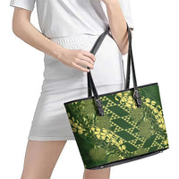 Green Aloha Hawaii Leather Tote Bag Hawaiian Kakau Ohia Lehua Lei - Polynesian Pride