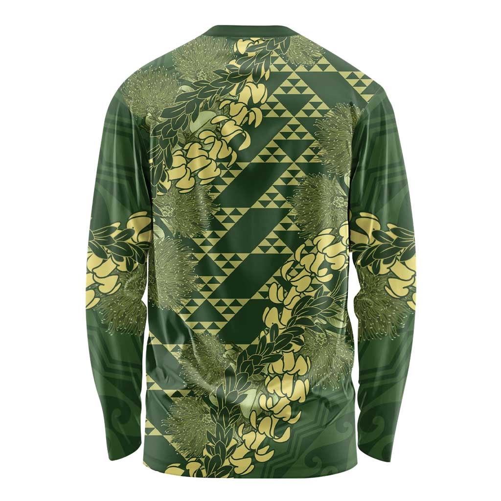 Green Aloha Hawaii Long Sleeve Shirt Hawaiian Kakau Ohia Lehua Lei - Polynesian Pride