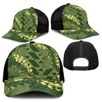 Green Aloha Hawaii Mesh Trucker Cap Hawaiian Kakau Ohia Lehua Lei - Polynesian Pride