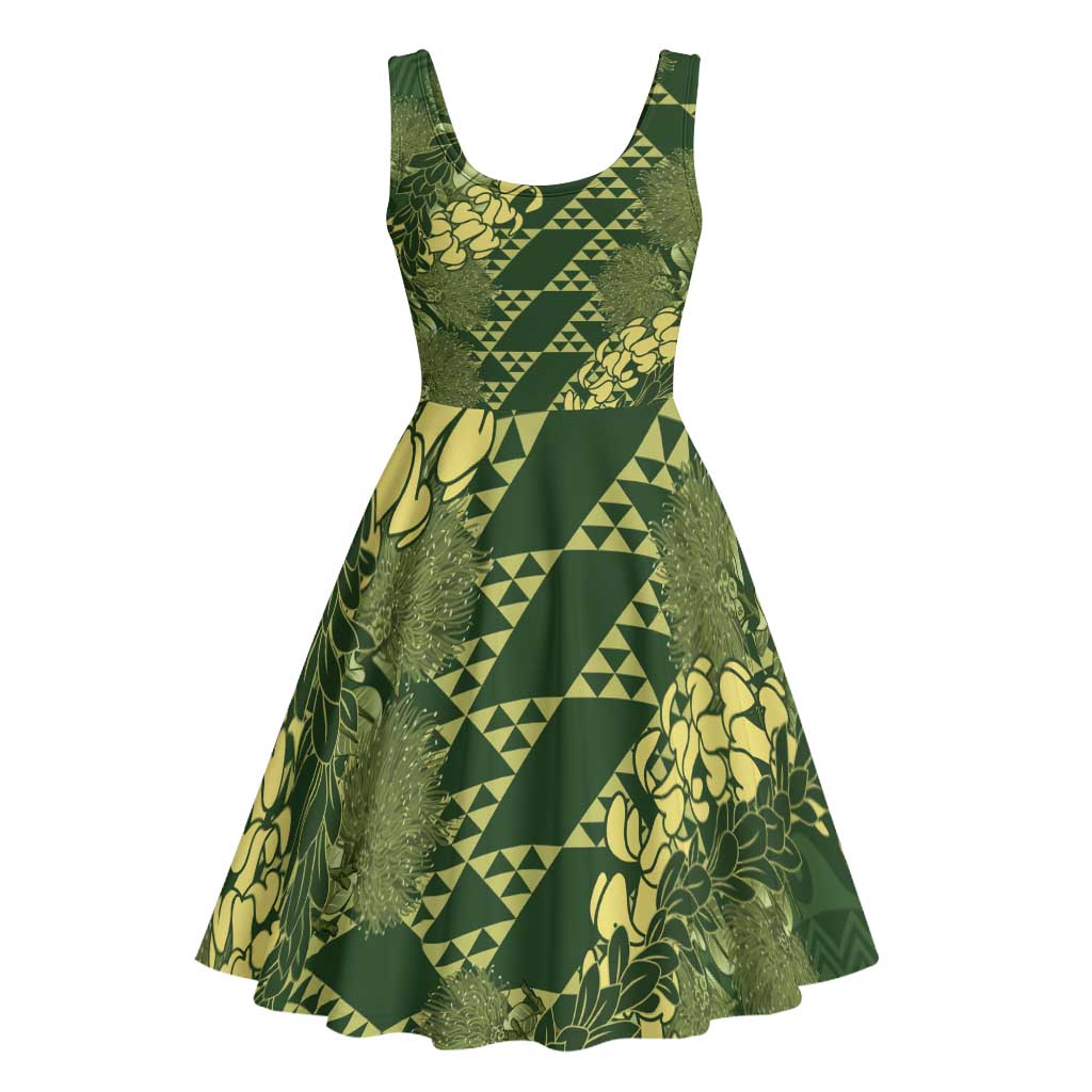 Green Aloha Hawaii Midi Dress Hawaiian Kakau Ohia Lehua Lei - Polynesian Pride