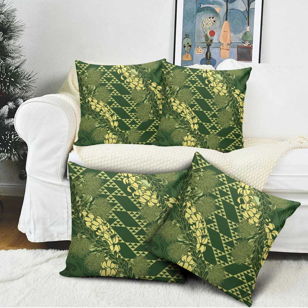 Green Aloha Hawaii Pillow Cover Hawaiian Kakau Ohia Lehua Lei - Polynesian Pride