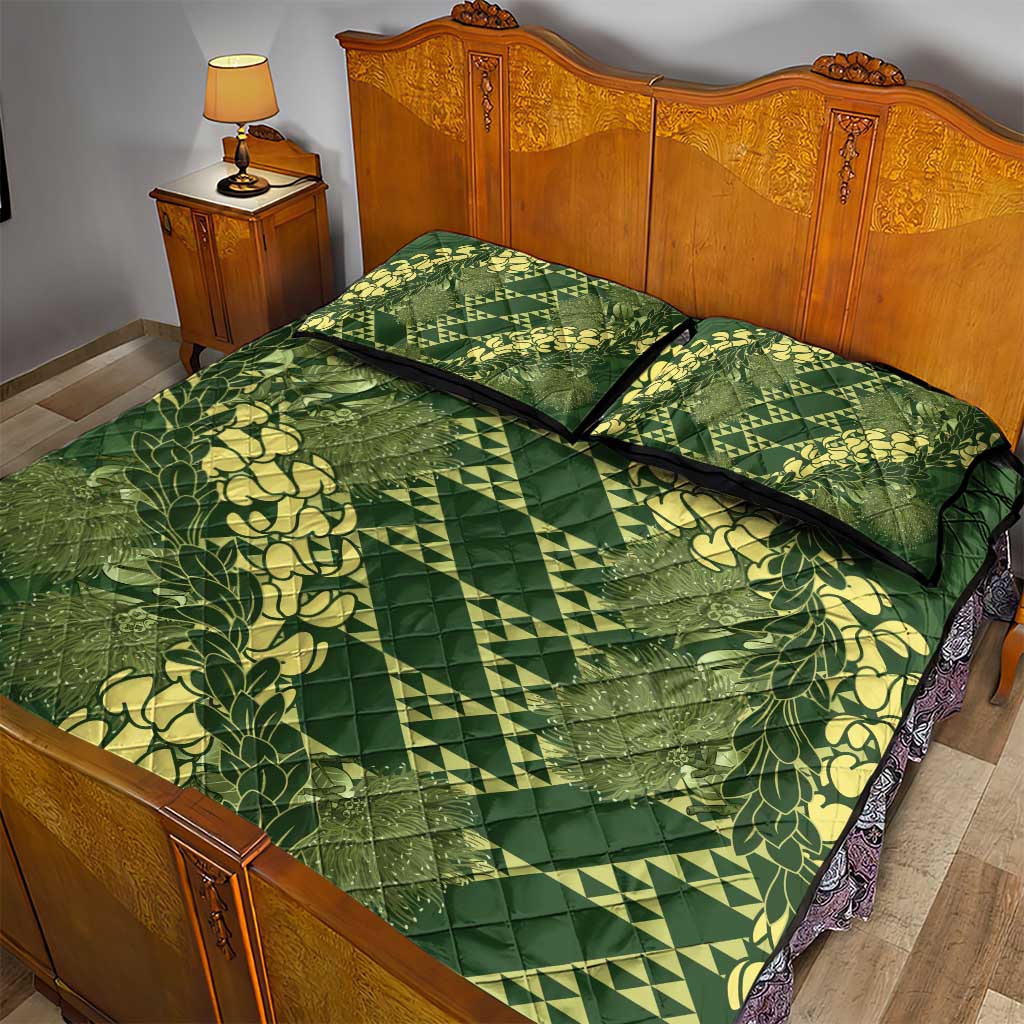 Green Aloha Hawaii Quilt Bed Set Hawaiian Kakau Ohia Lehua Lei - Polynesian Pride
